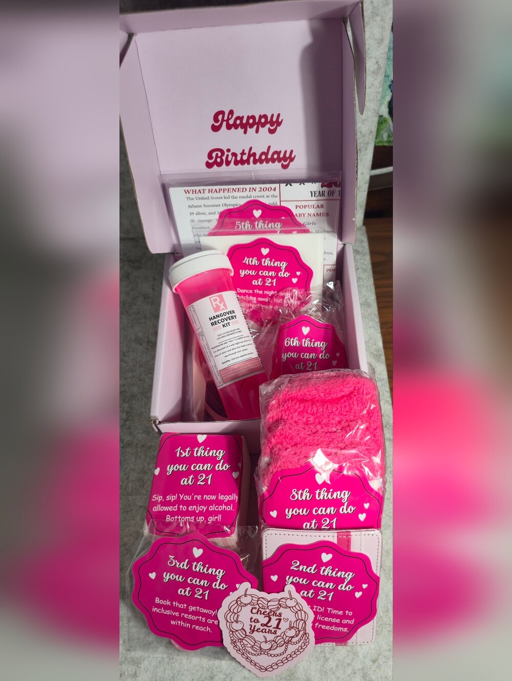 21st Birthday Gift Box / Party Favor Set – Pink Theme – New